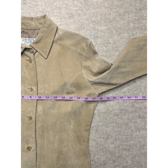 Vintage Petite Sophisticate Tan 100% Leather Button Down Shirt Size 10 Petite - Picture 6 of 7